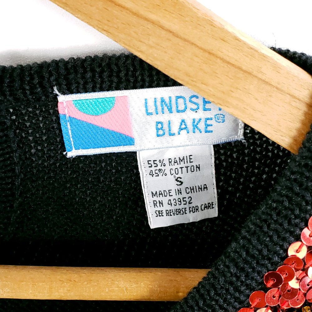 Vtg Lindsey Blake Sweater Women's S Black Multicolor Sequins Beads Wearable Art - Picture 3 of 11